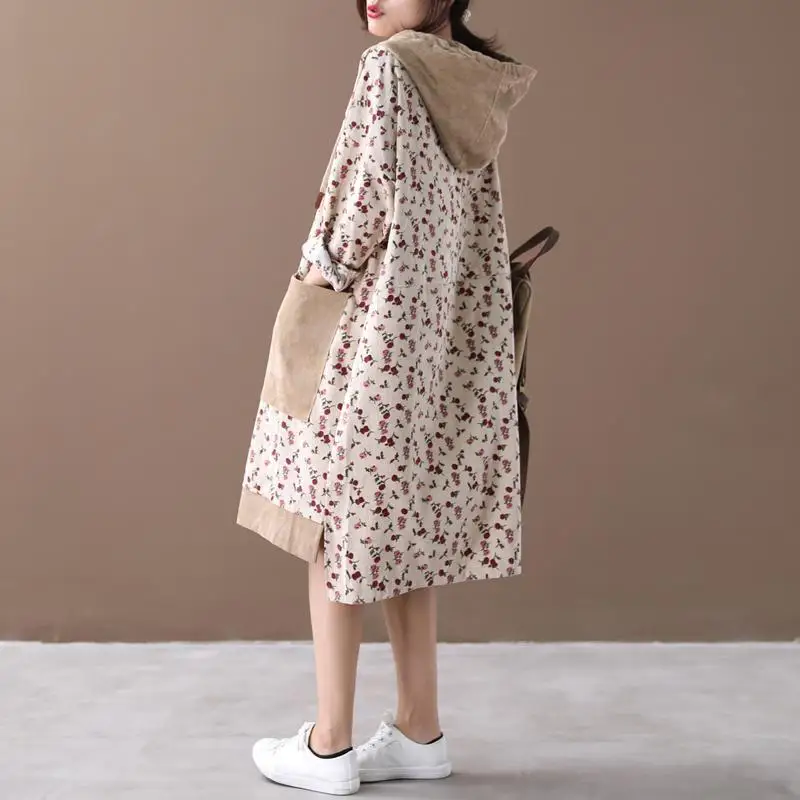 

Loose Floral Patchwork Velvet Sweatshirt Dress Slimming Large Size Women's Spring New Style Artistic Retro Print Dress
