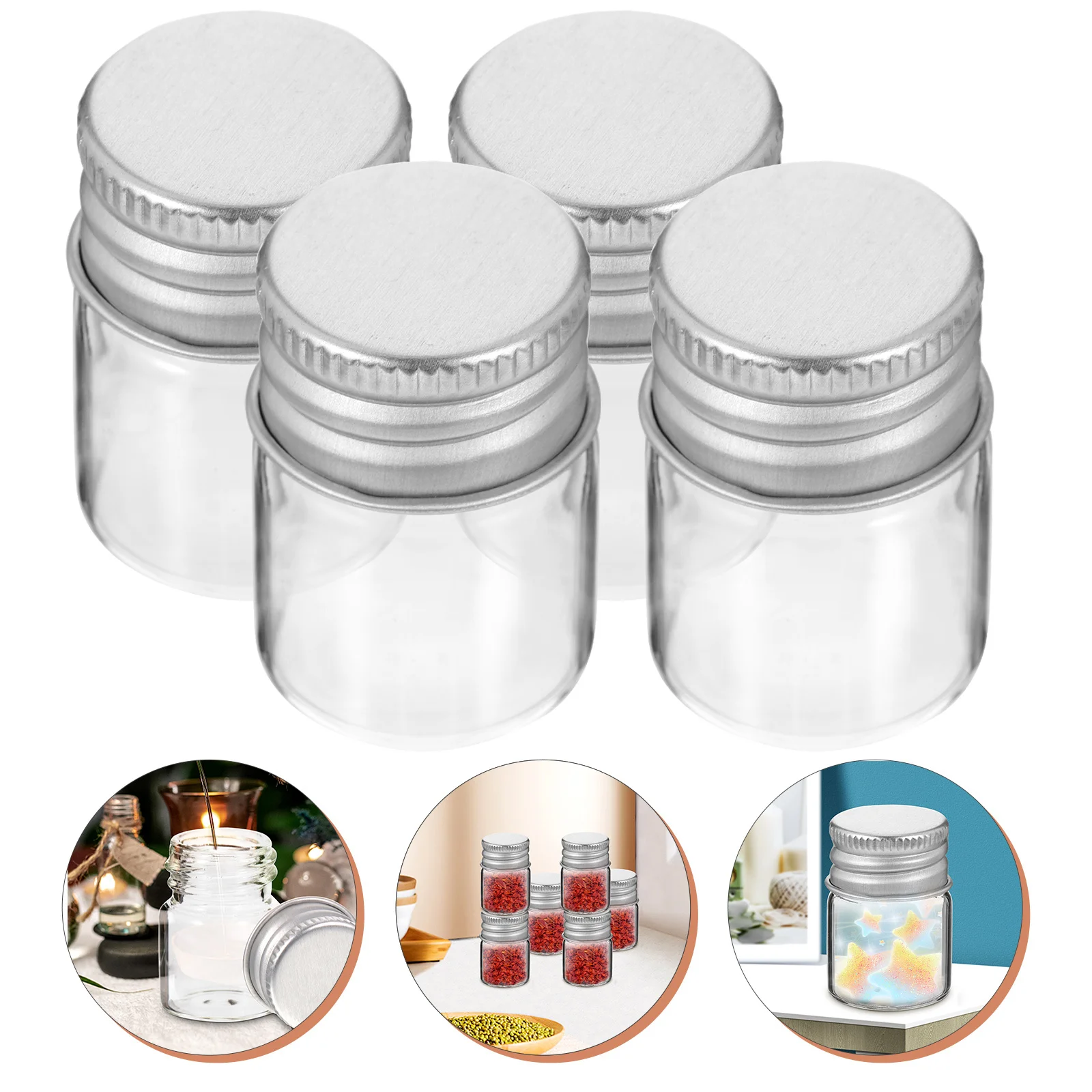 

12 PCS Aluminum Lid Containers Storage Jars Clear with Lids Food Airtight Organizer High Transparency