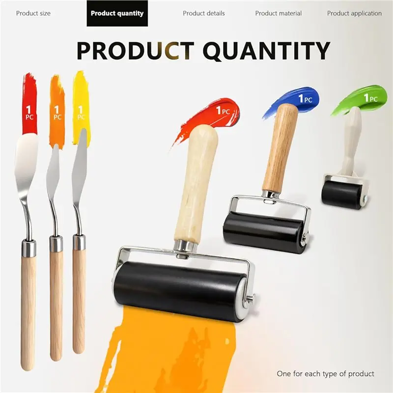 RABIT AS59~ 12 Pack Rubber Brayer Roller Kit,3 Sizes Rubber Rollers With 6 Scrapers