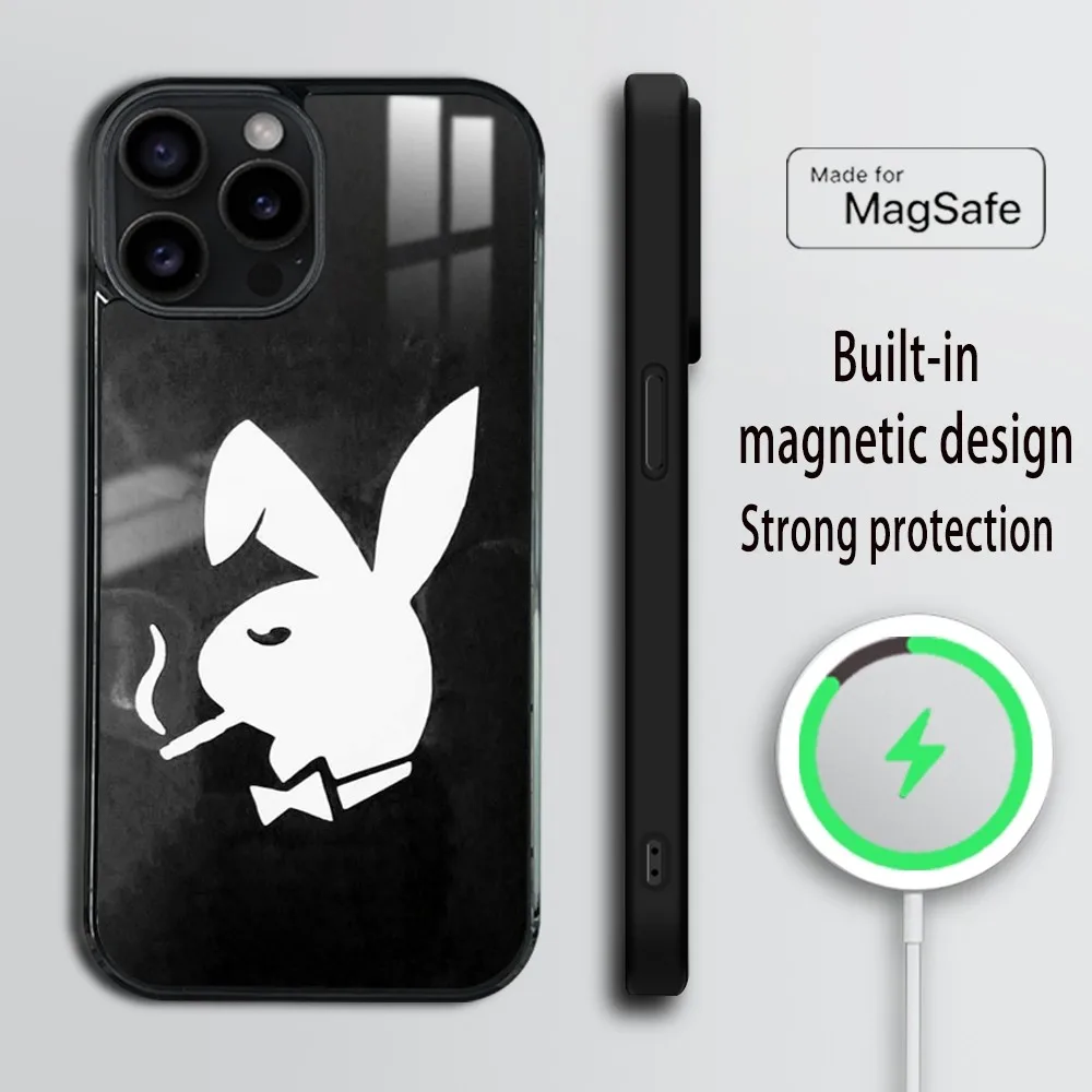 P-Playboys Phone Case For iPhone 16 15 14 13 12 11 Pro Max Plus Mini Magsafe Mirror Wireless Magnetic Cover