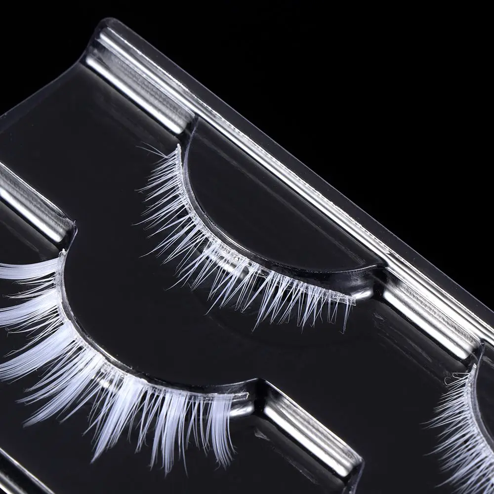 2 คู่ Upper & Lower ขนตาปลอมสีขาวขนตาฮาโลวีนคอสเพลย์ Natural Eyelashes Extension Soft Wispy Lash เครื่องมือแต่งหน้า