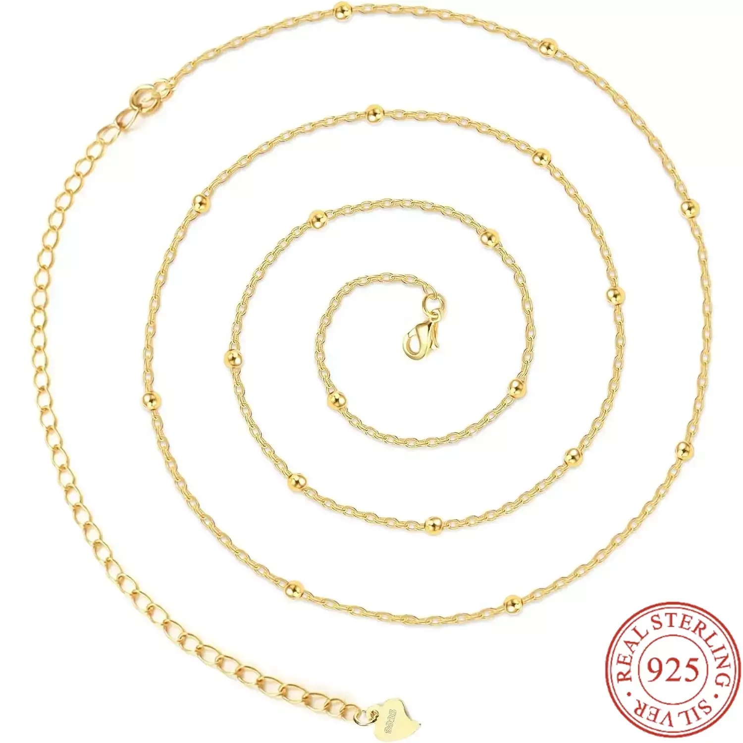 Fansilver-eslabón de cintura de plata de ley para mujer, cadena de vientre de cuentas ajustables, cadena de cuerpo de Playa de Oro de 14K, 31-37 pulgadas