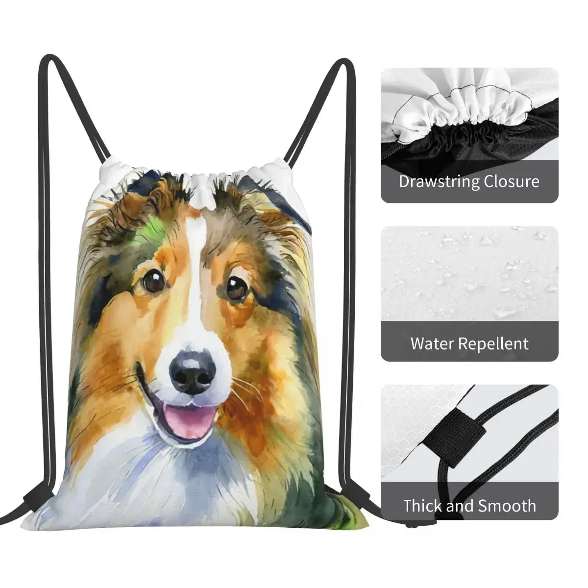 Sheltie cão mochilas casuais portáteis sacos de cordão pacote bolso sapatos saco sacos de livro para estudantes de viagem