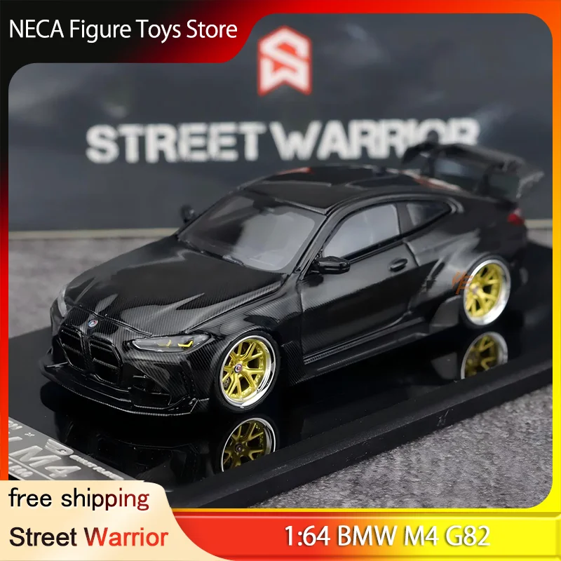 

Модель автомобиля Street Warrior 1:64 M4 G82 Widebody из полностью карбонового сплава, черная, с золотыми колесами, игрушка-подарок для взрослых и фанатов, в наличии