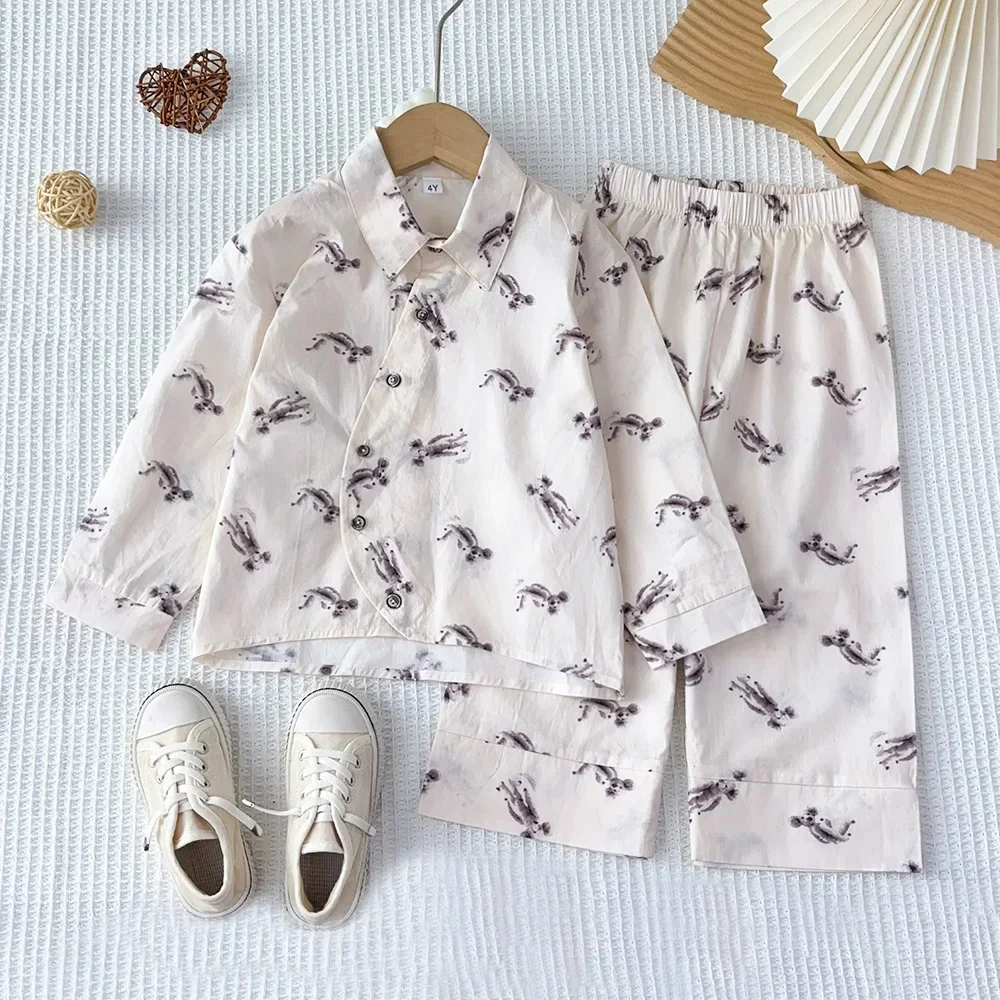 Children 3-7 Years Old Casual Sleepwear Set Cartoon Animal Print Shirt+pants Two-piece Set Autumn Promotion