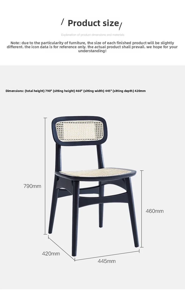 Modern Simple Solid Wood Dining Chair Homestay Cafe Restaurant Reception and Negotiation Dining Chair Indonesian Rattan