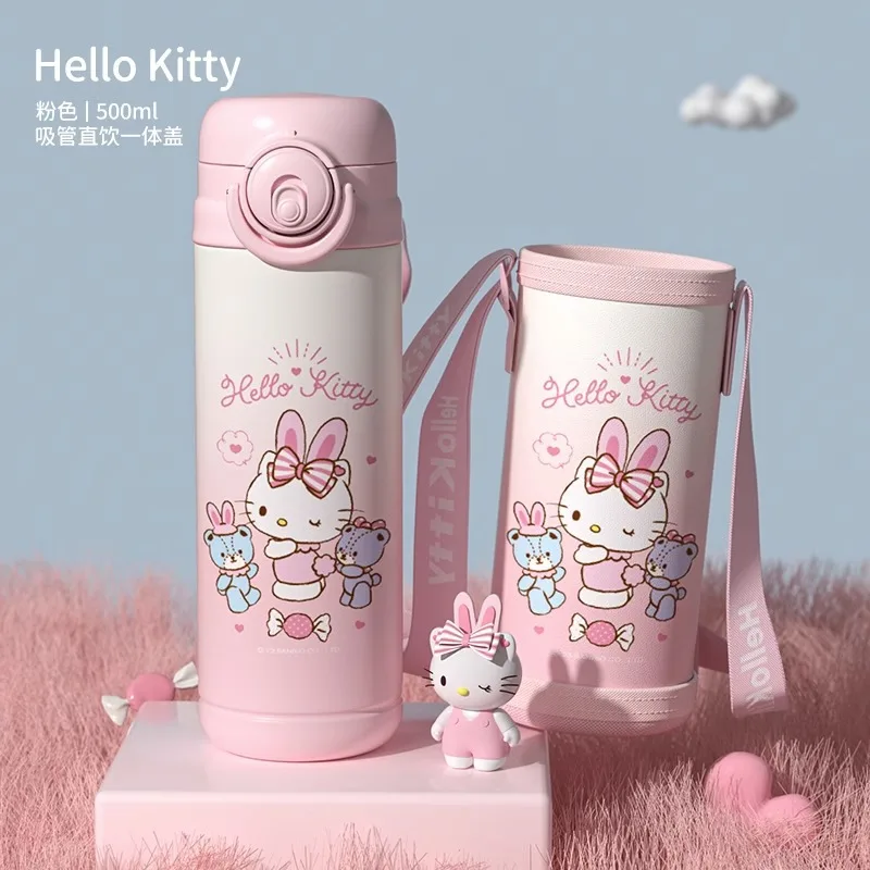 

Sanrio Hello Kitty thermos cup for girls with good looks and cute children's double drinking straw cup water cup