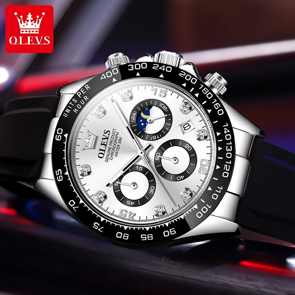 OLEVS 2875 Brand Original Authentic Watches for Man Luxury Gift Box Hot-Selling Silicone Strap, Large Dial, Quartz Men's Watch