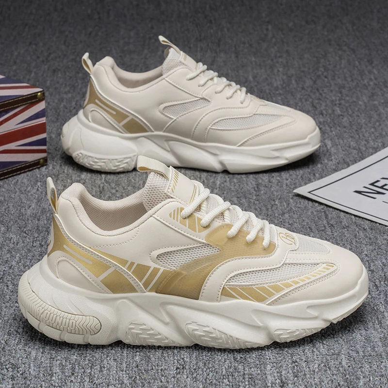 

Summer Breathable Comfortable High-Quality Street Style Versatile Thick-Soled Casual Men's Shoes Dad Shoes Black Gray Beige39-44