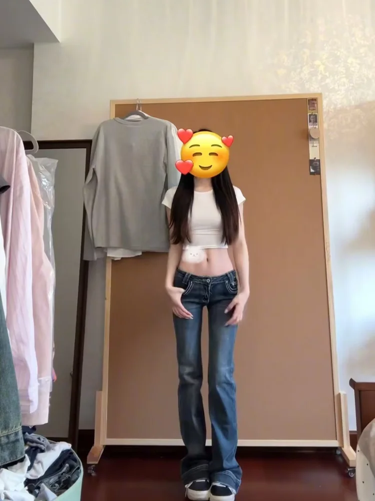 

Retro Low Waist Blue Waed Bell Bot Jeans Women's Claw Spicy Girl Slimming Elastic Flared Pants Ladies Denim Jeans