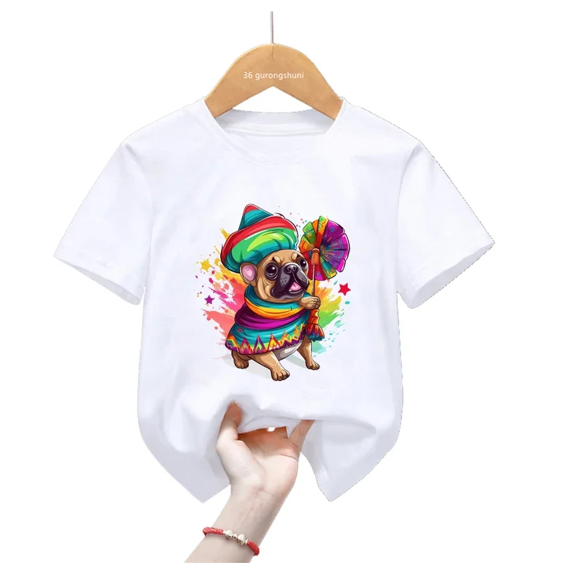 French Bulldog Love Juice Animal Print T Shirt Girls/Boys Funny White Tshirt Kids Clothes Harajuku Kawaii Dog Lover T-Shirt