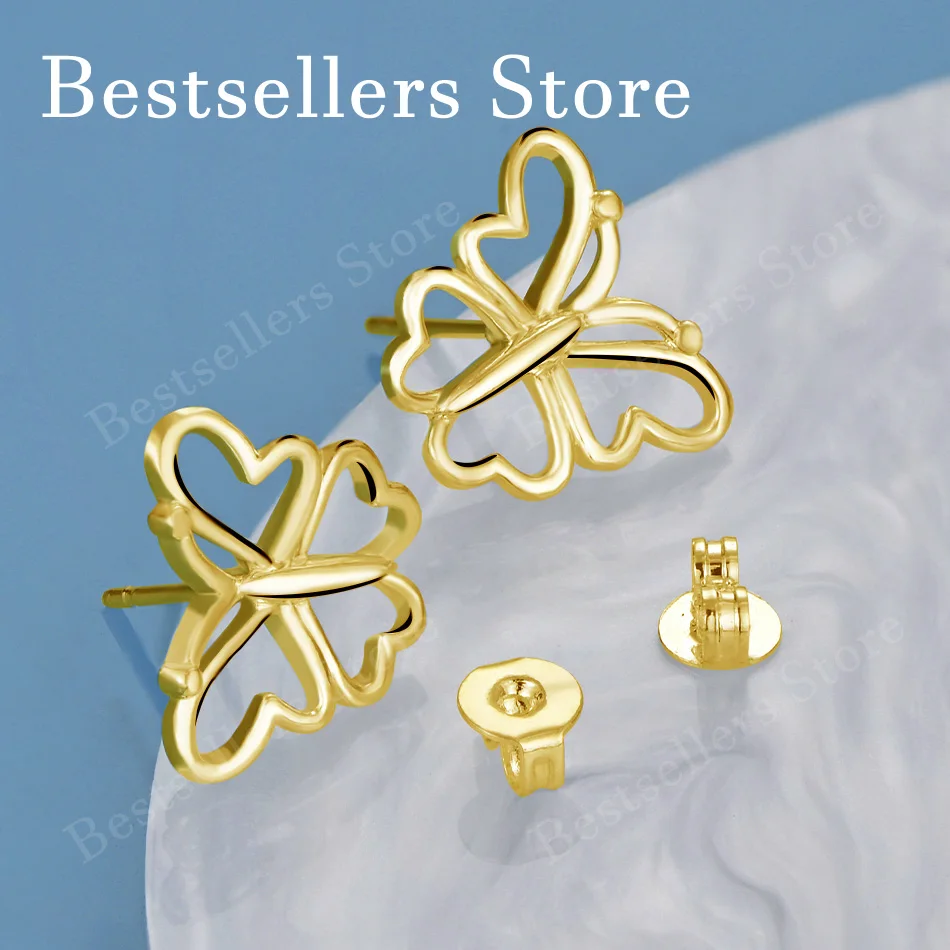 Exquisite 18K Gold-Plated Openwork Butterfly Stud Earrings – Stylish Jewelry for Women, Suitable for Weddings and Parties