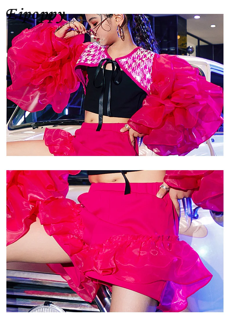 زي عرض المنصة للأطفال ، بدلة رقص جاز مطرزة للبنات ، ملابس رائجة رائعة للبنات ، خريف