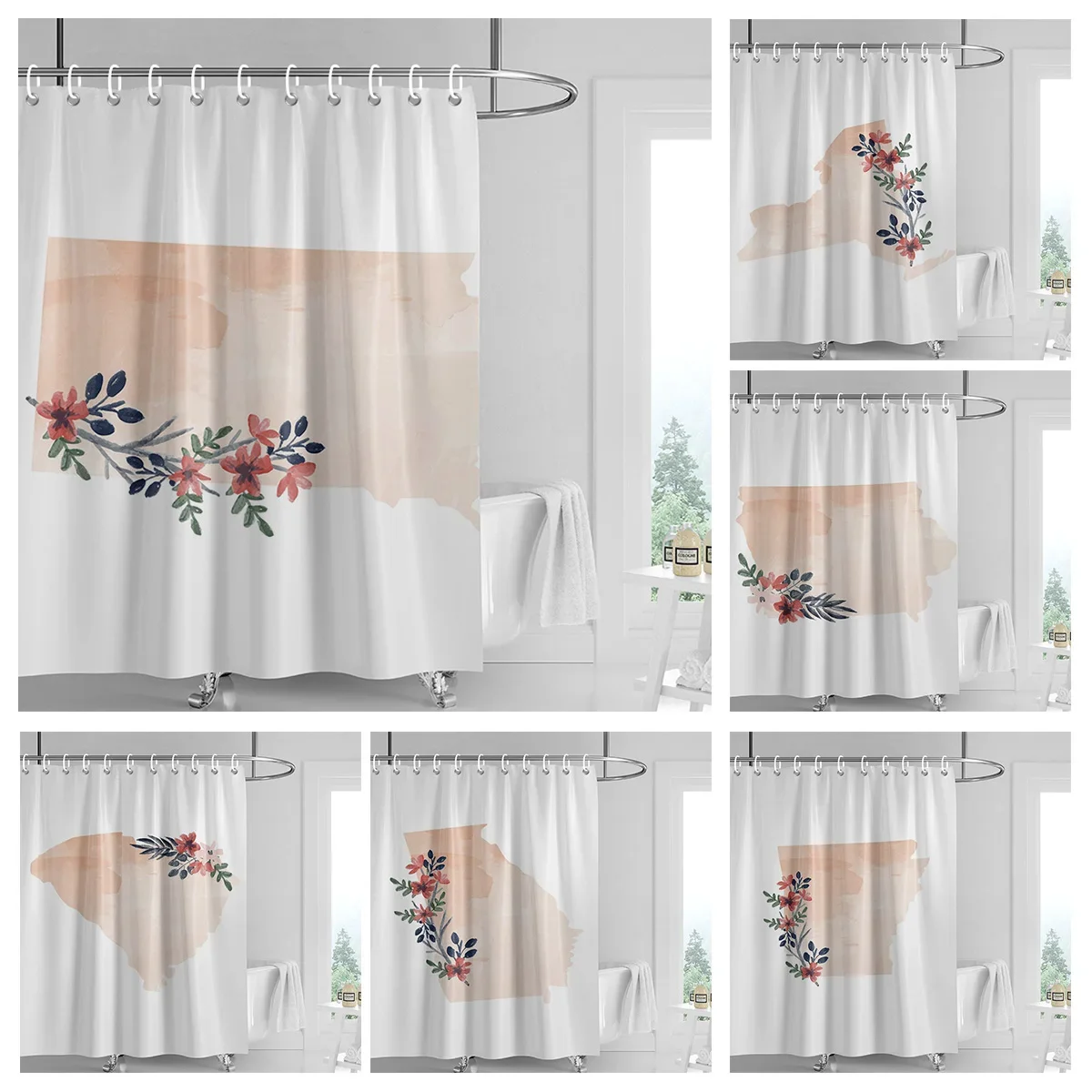 Morandi Colorful Abstract Plant Figure Shower Curtain Waterproof Mildew-proof Nordic Style Bathroom Decorative Shower Curtain