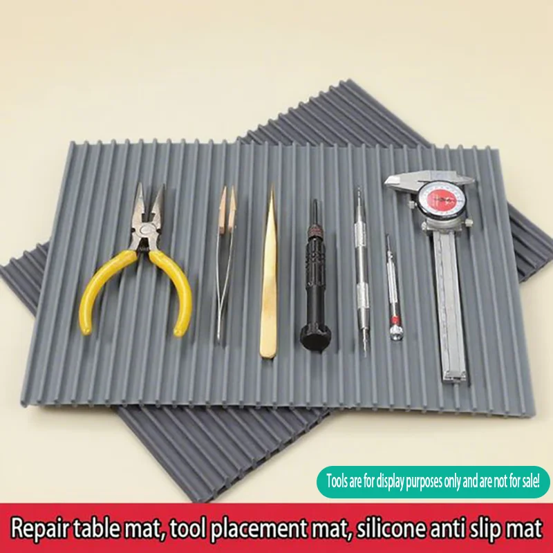 Soft Leather Silicone Pads Watchmakers Anti-Slip Bench Mat Gray Watch Block Repairing Maintenance Cushion Grooved Tool Placement