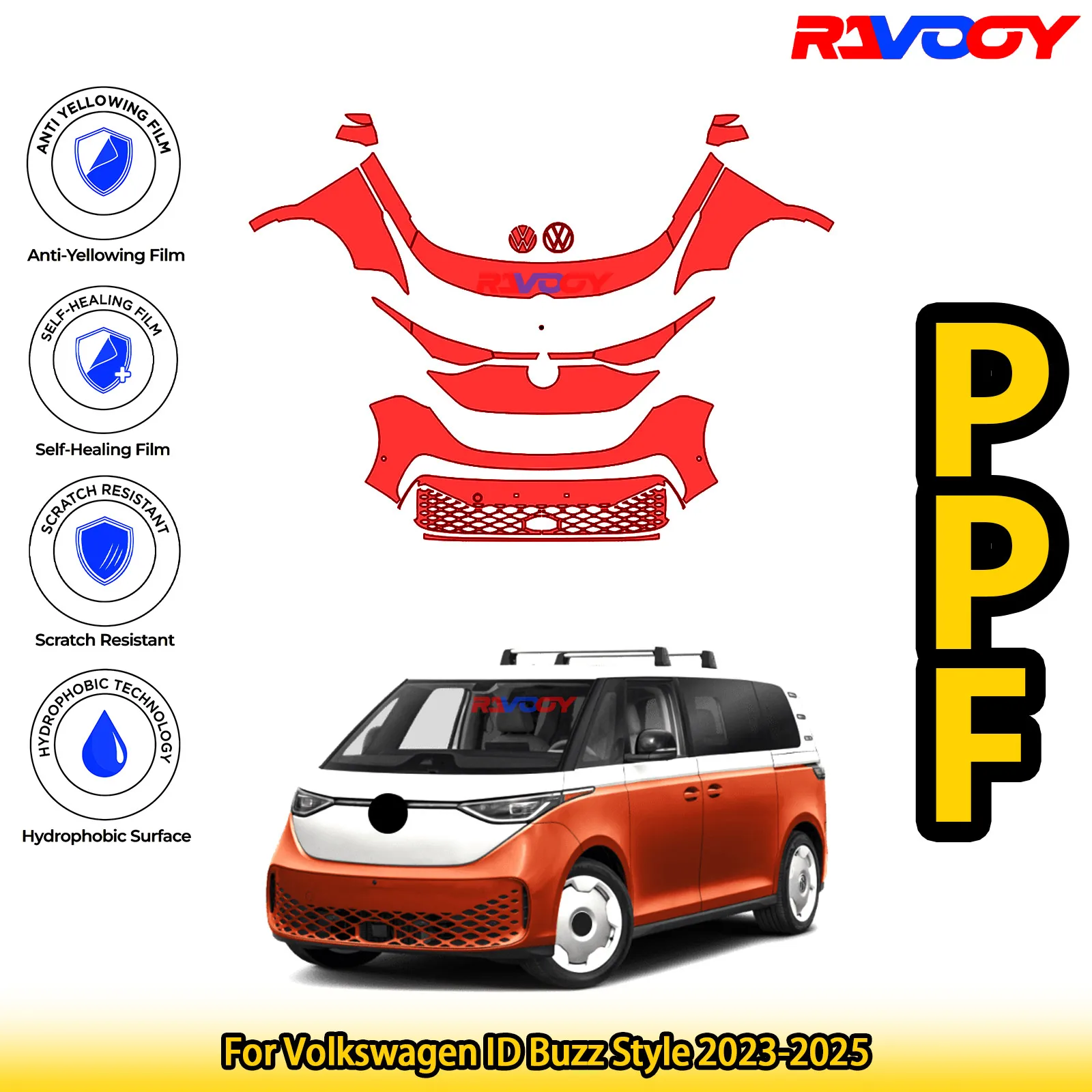 

For Volkswagen ID Buzz Style 2023-2025 Glossy Matte Black Precut front PPF Kit Paint Protection Film