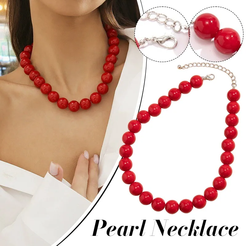 

Big Ball Bead Chain Necklace Women's Y2K Korean Clavicle Necklace Trendy Party Jewelry Women Colorful Pearl Necklace