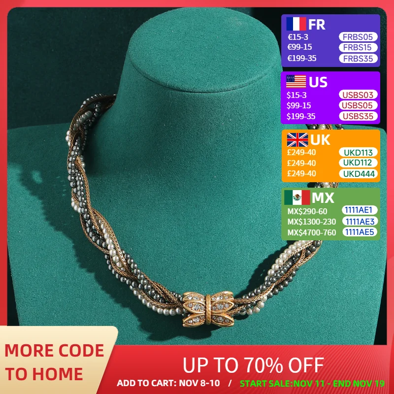 

Vintage Twisted Pearl Collar Choker Necklace Bowknot Rhinestone Woman Beautiful Wedding Gold Color Luxury Designer Jewelry 2025