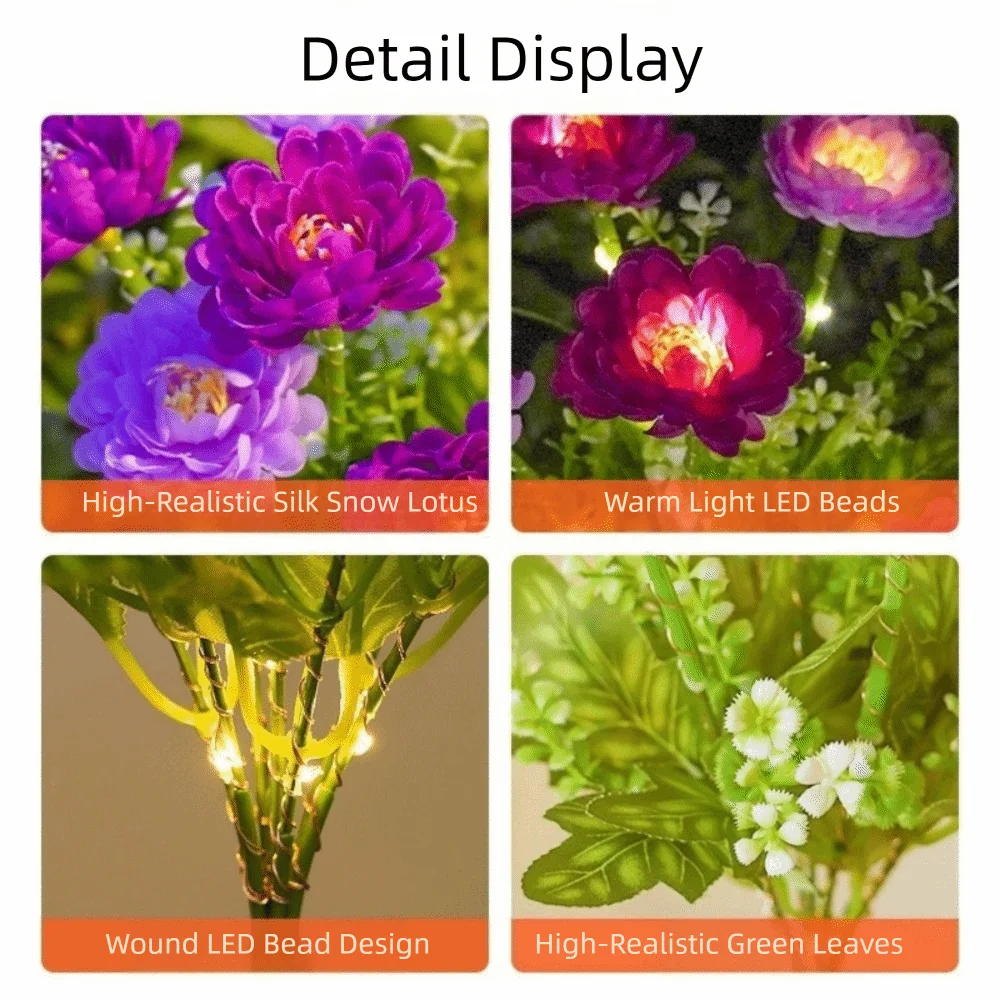 

7 Heads LED Snow Lotus Lights Solar Powered Colorful LED Simulation Flower Lights Decorative Waterproof Solar Lawn Lights