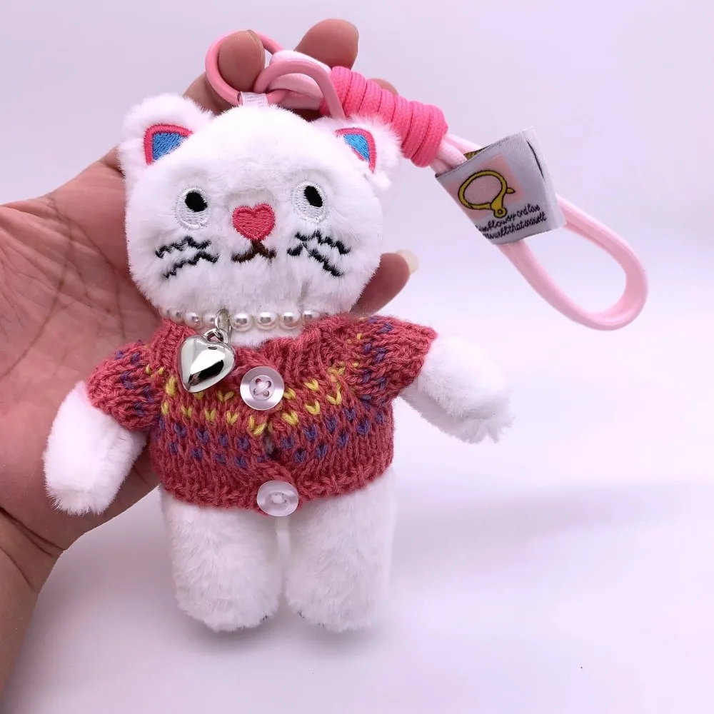 15cm Pink Cat Plush Toy Keychain Cute Black Cat Pendant Soft Animals Keyring Car Key Buckle Accessories Girl women Bag Hanging