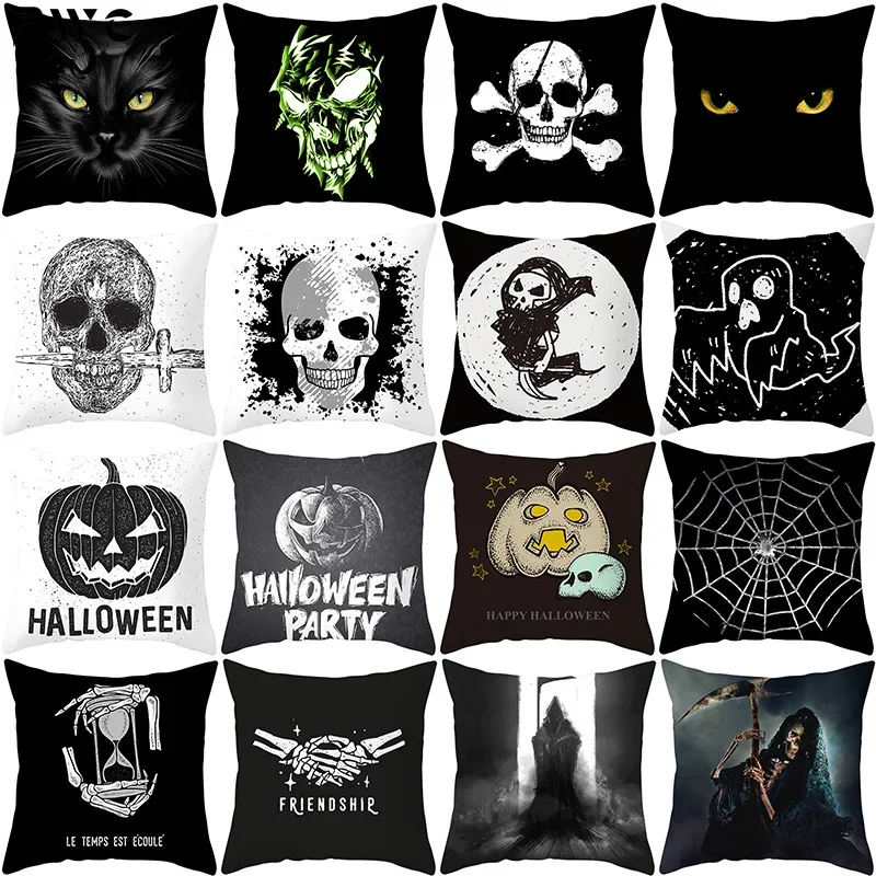 2024 New Black Cat Party Halloween Toys Anime Cushion Cover White Ghost Skull Pumpkin Decoration Throw European Pillow Case Sofa