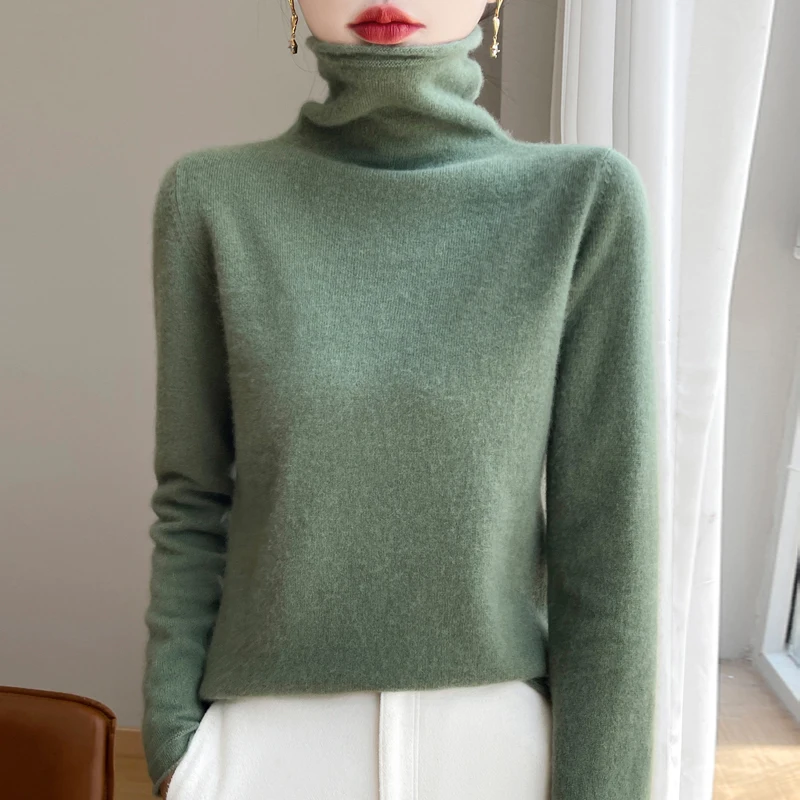 Women's 100% Wool Sweater Solid Female Pullover Turtleneck Lady Basic Soft Jumper Spring Autumn Winter Hot Sale Tops 19 Colors