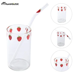 300ml Nana Cute Strawberry Glass Cup With Straw Creative Transparent Water Cup Student Milk Heat Resistant Drinking Glass