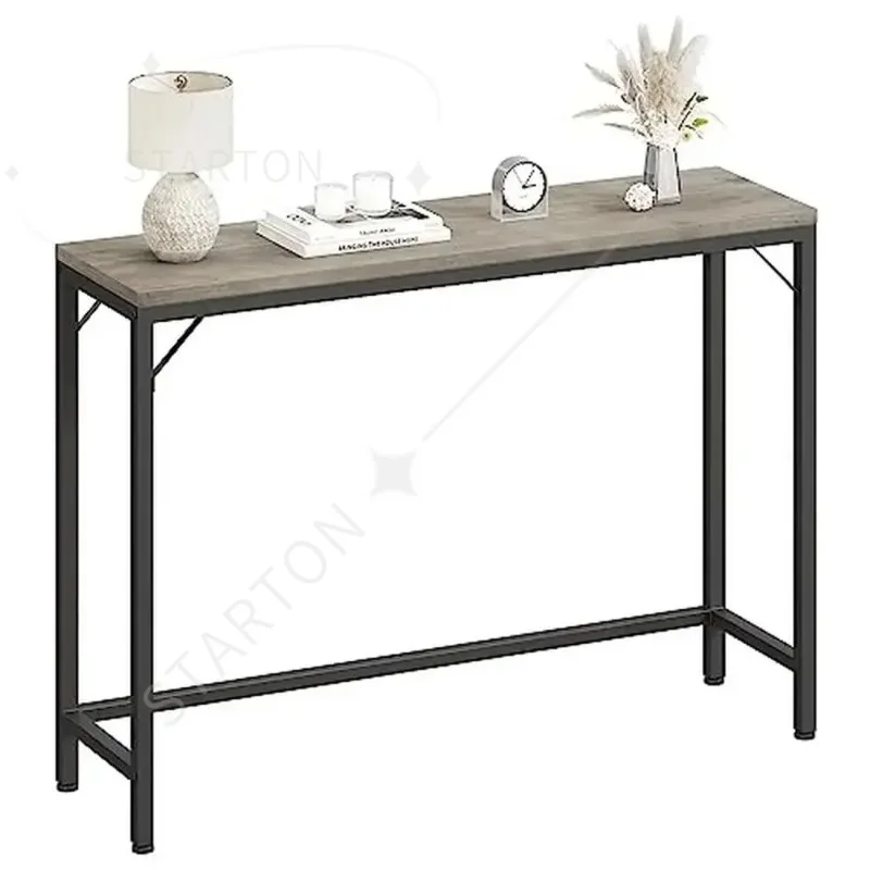 Console Table Entryway Sofa Behind Couch Hallway Rectangle Grey Metal Wood Sturdy 110lbs Cap 39.4