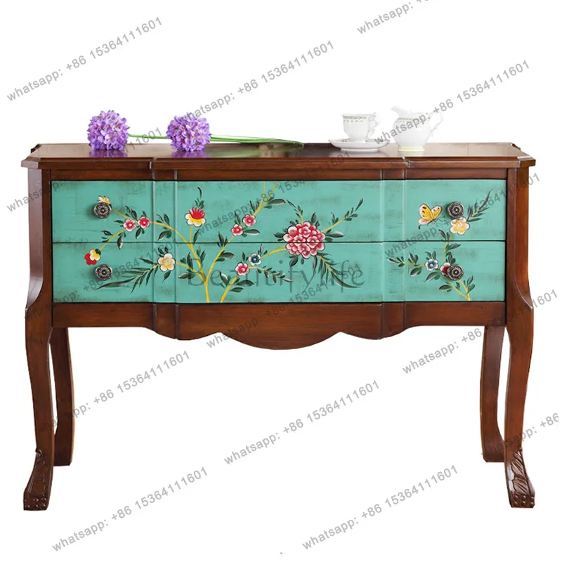 

Entrance dining side cabinet foyer decorative retro art hand-painted furniture