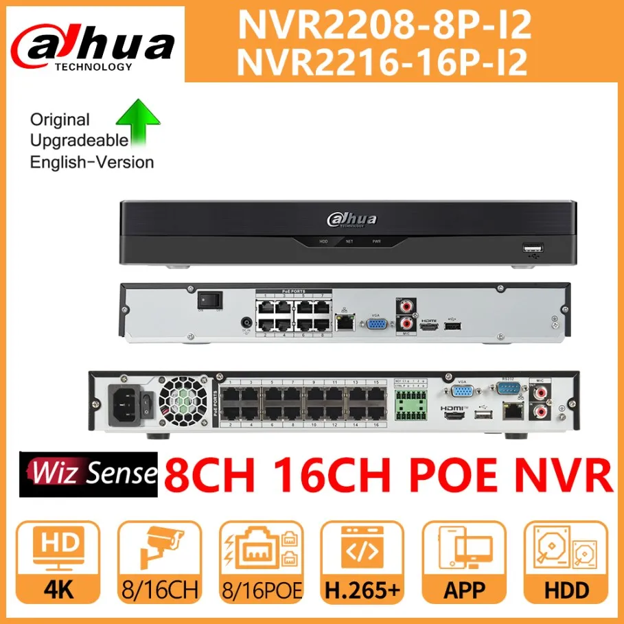 

Dahua PoE NVR 8CH NVR2208-8P-I2 16CH NVR2216-16P-I2 WizSense 2HDDs 12MP Resolution Face Recognition Network Video Recorder