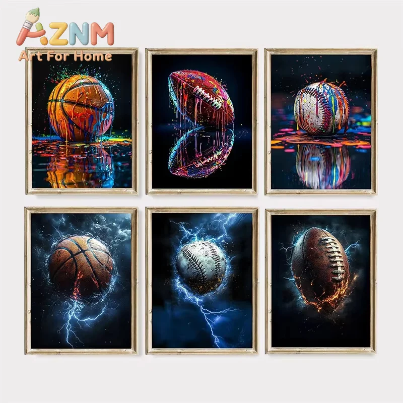 1pc frameless Canvas Painting Cool Modern Graffiti Sports Ball Poster Basketball Baseball American Football Canvas Painting Wall