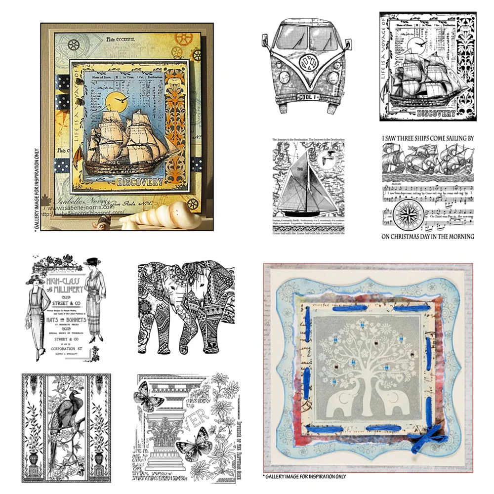 

Прозрачные штампы для скрапбукинга, изготовления бумаги, декоративных открыток и творчества: Рождественский лось, аэростат, корабль, автомобиль, замок