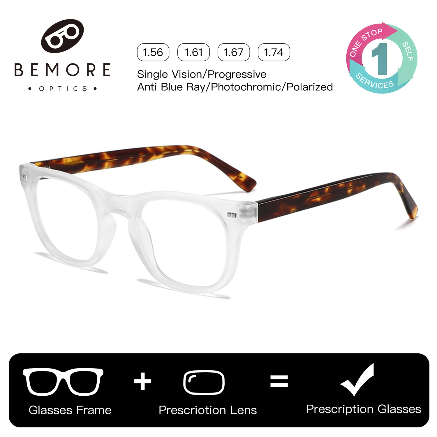 

BEMORE Classic Round Square Ultralight Acetate Optical Prescription Glasses with Recipe Multifocal Anti-Blue Ray Eyewear