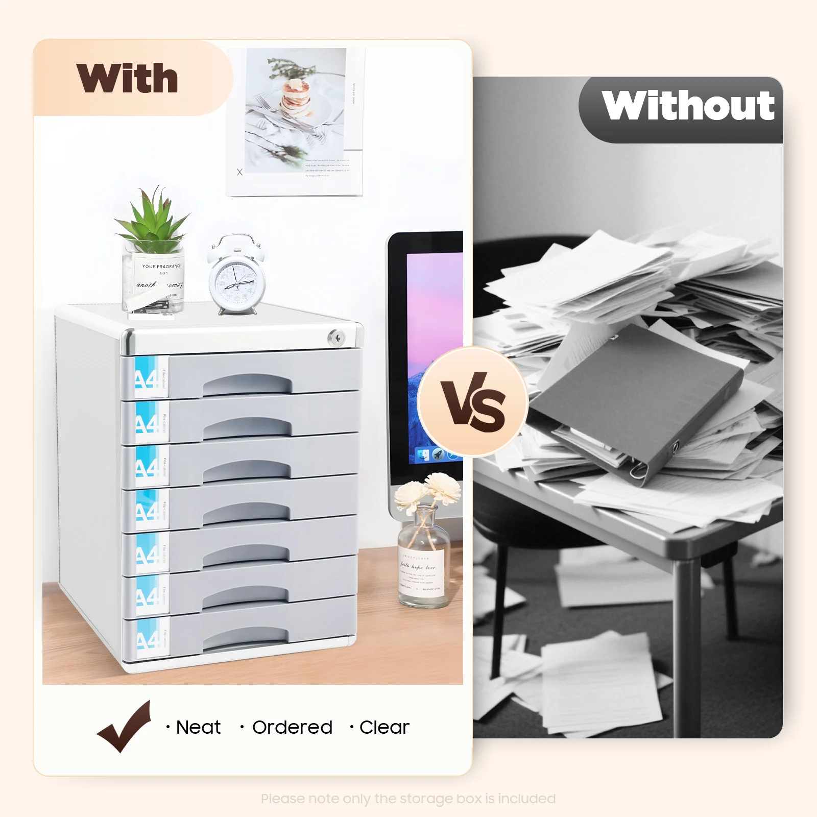 7 Tier Document Storage Box Aluminum Alloy Desktop Drawer Organizer with 2 Keys 30*36*40.5cm for Homes,Offices,Hospitals