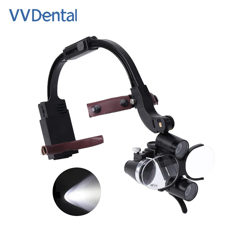 Lampada frontale a LED dentale Lente d'ingrandimento binoculare con ingrandimento 2.5X 3.5X Fascia comoda Lente d'ingrandimento per faro chirurgico dentale 5W