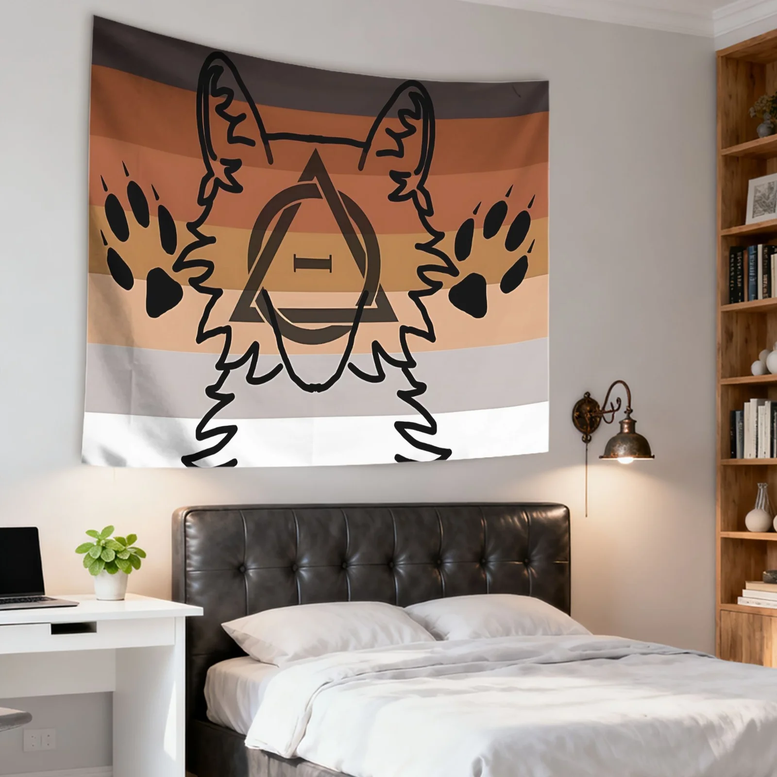 VIKAMA Werewolf Alcoholics Anonymous Symbol Tapestry, Brown Orange Gradient Wall Art for Bedroom Living Room Decor