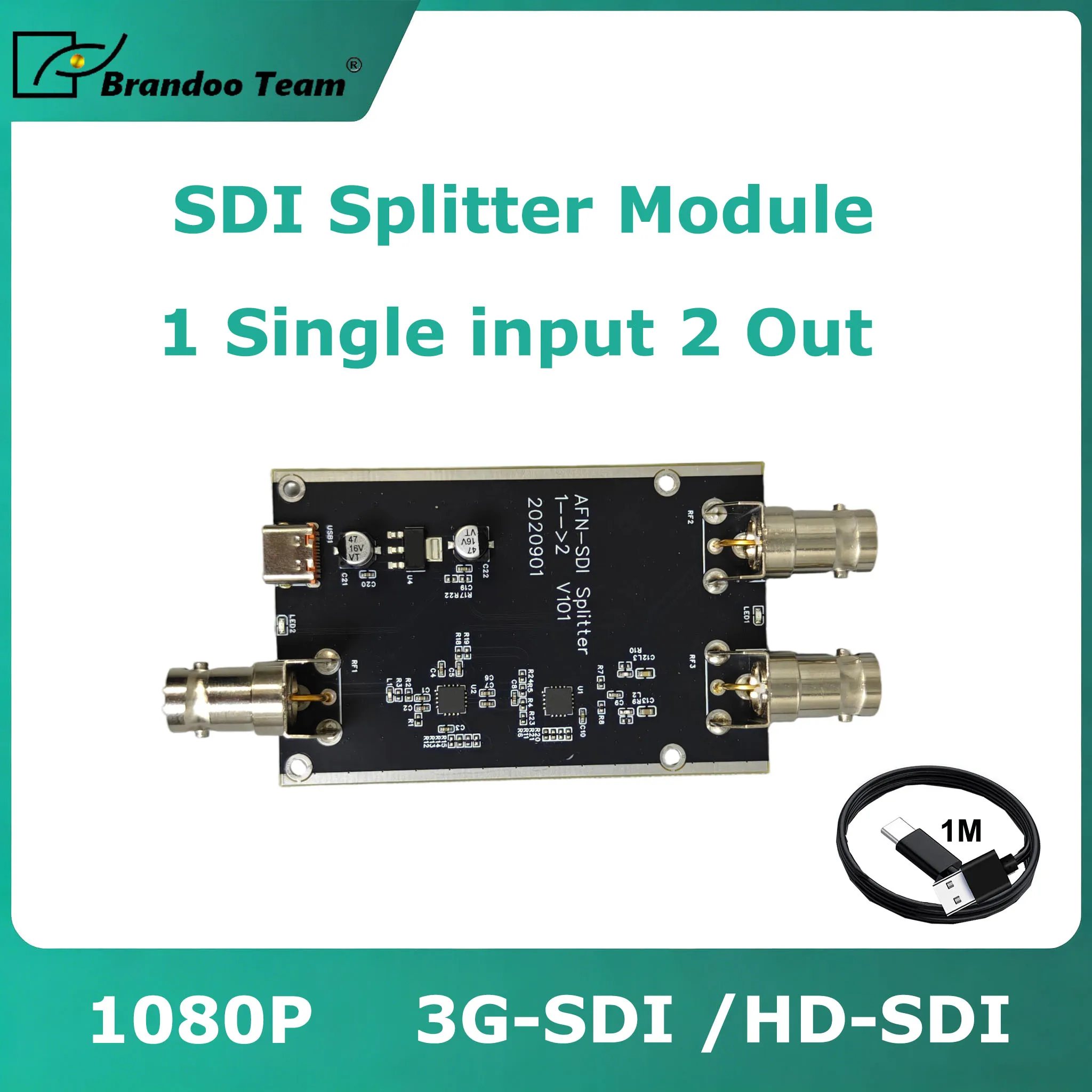 SDI Splitter Module 3G-SDI /HD-SDI 1 Single Input 2 Out SDI Out Splitter 1x2 Full HD 1080P Supports SDI Loop out