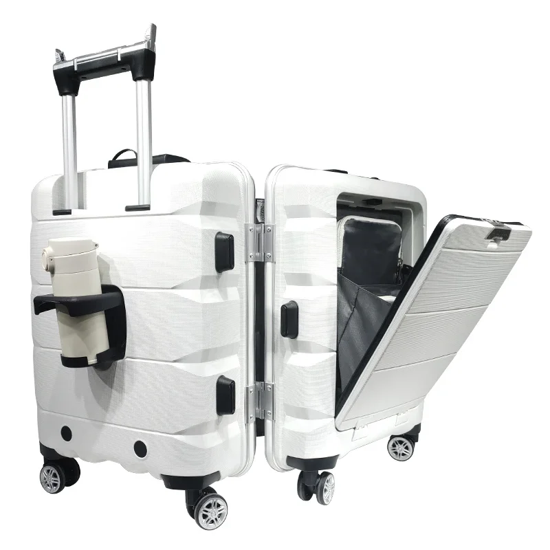 Trolley Suitcase Rolling Hard Shell Spinner Luggage Set with Front Opening Laptop Mobile Cup Holder 20 inches