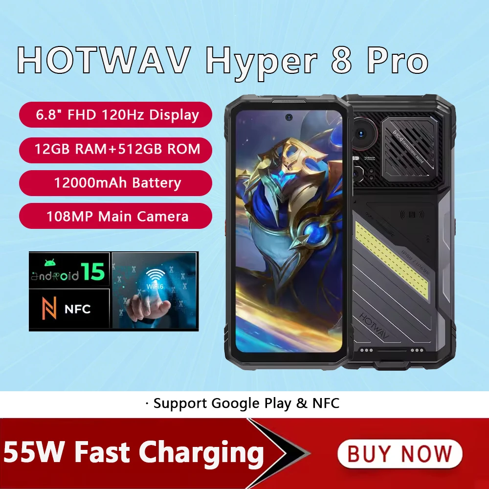 HOTWAV Hyper 8 Pro 5G Rugged Smartphone Android 15 125dB Loudspeaker 6.8