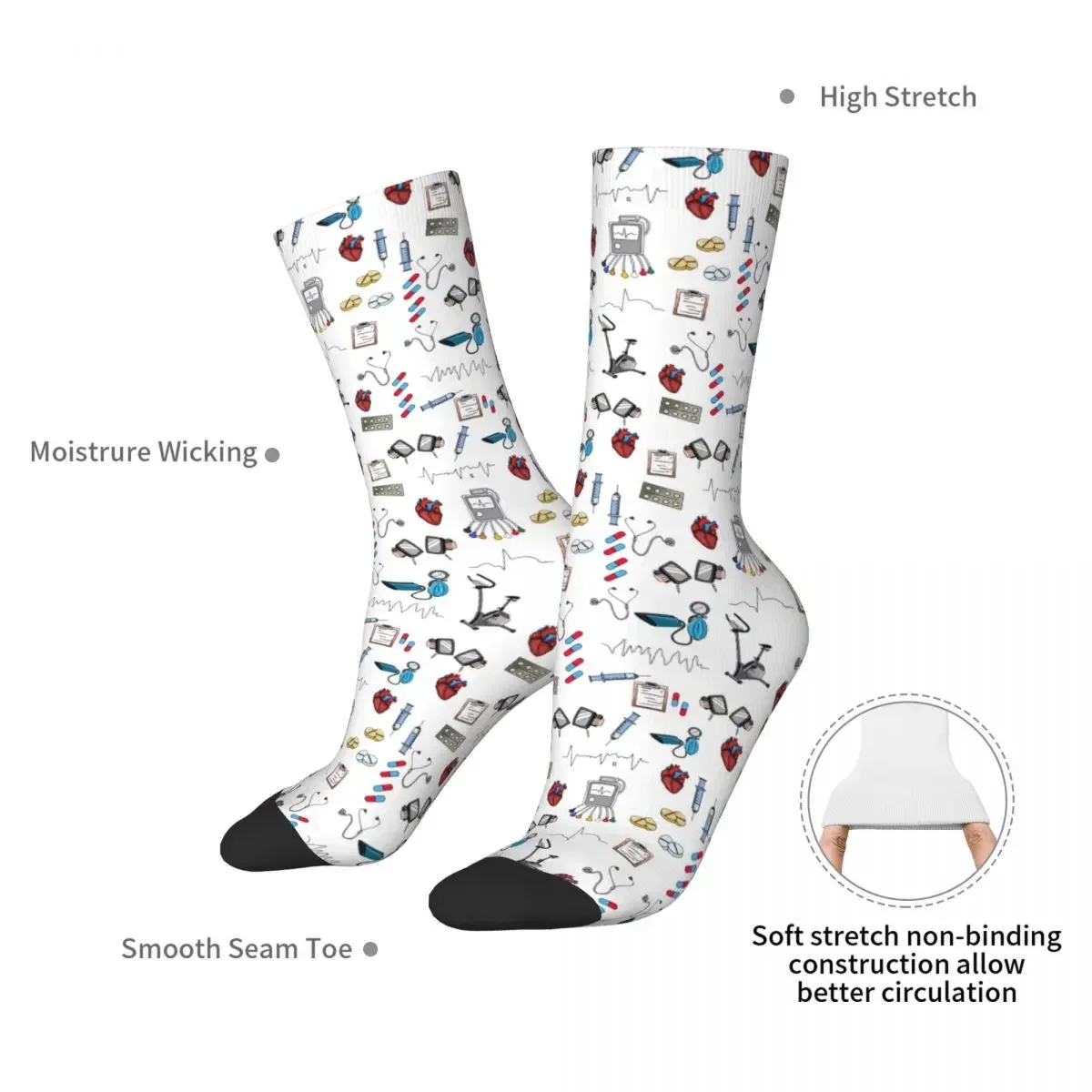 Cardiology Socks Harajuku Sweat Absorbing Stockings All Season Long Socks Accessories for Unisex Gifts