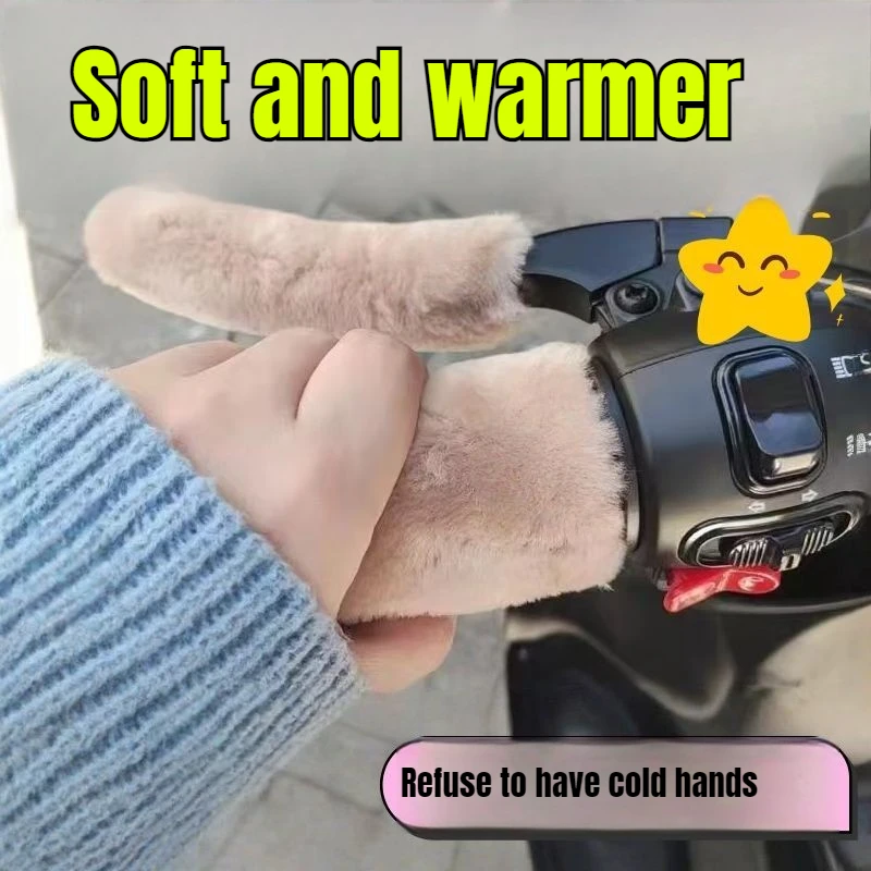 Electric Bike Handle Cover Winter Plush Handle Gloves Thickened Anti-Slip Grips Cold Proof Universal Motorcycle Handlebar Cover
