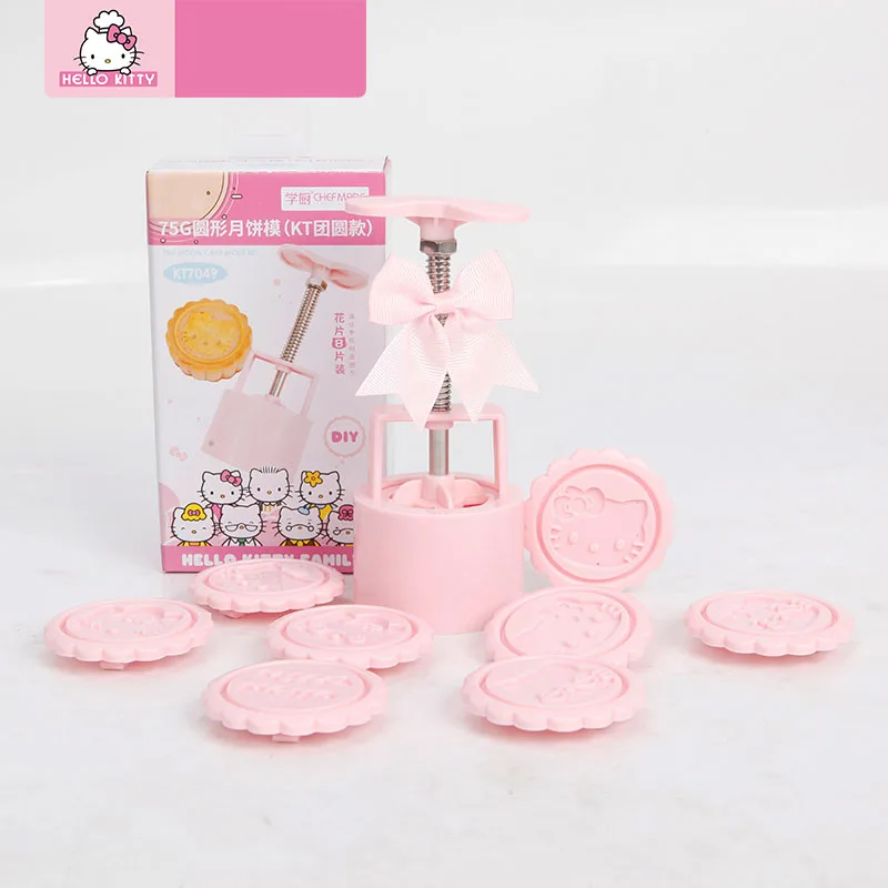 Kawaii olá kitty flor em forma de mooncake molde 75g kt diy pressão da mão lua bolo molde de plástico imprensa cortador biscoito ferramenta de cozimento