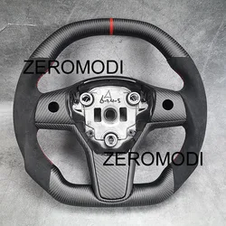 Perforated Leather Carbon Fiber Racing Steering Wheel For Tesla Model 3 Model Y 2020 2021 2022 2023 2019-2017