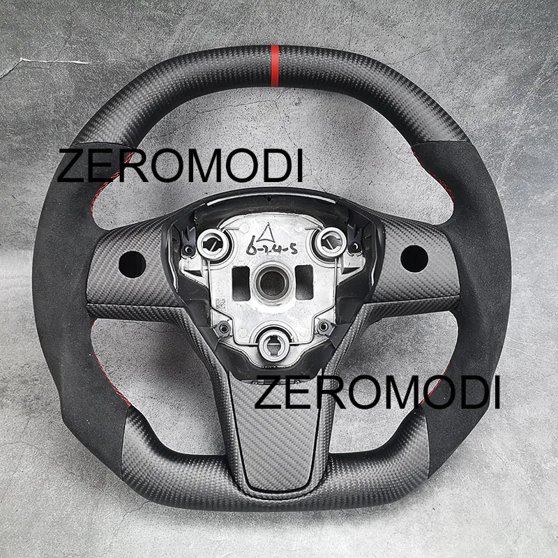 Perforated Leather Carbon Fiber Racing Steering Wheel For Tesla Model 3 Model Y 2020 2021 2022 2023 2019-2017