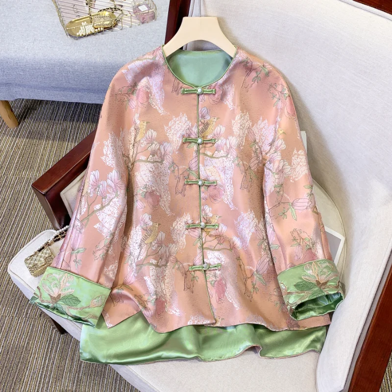 Retro Tang Suit Chinese Style Top for Women's Elegant Youth Long Sleeved Embroidery Printed Button Top for Women's Clothing 2023