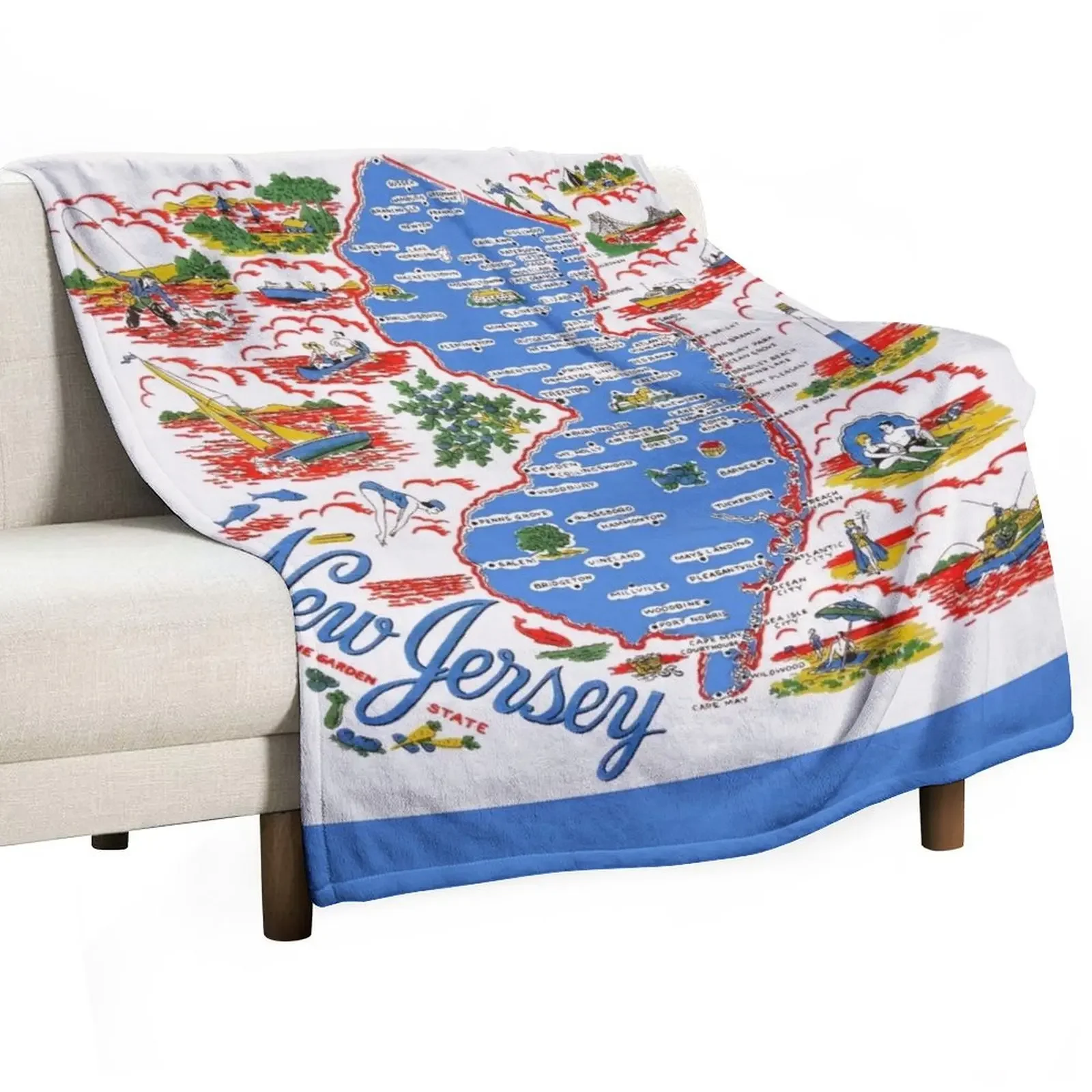 

Vintage New Jersey Map Throw Blanket Sofa Throw Kid'S Camping Blankets