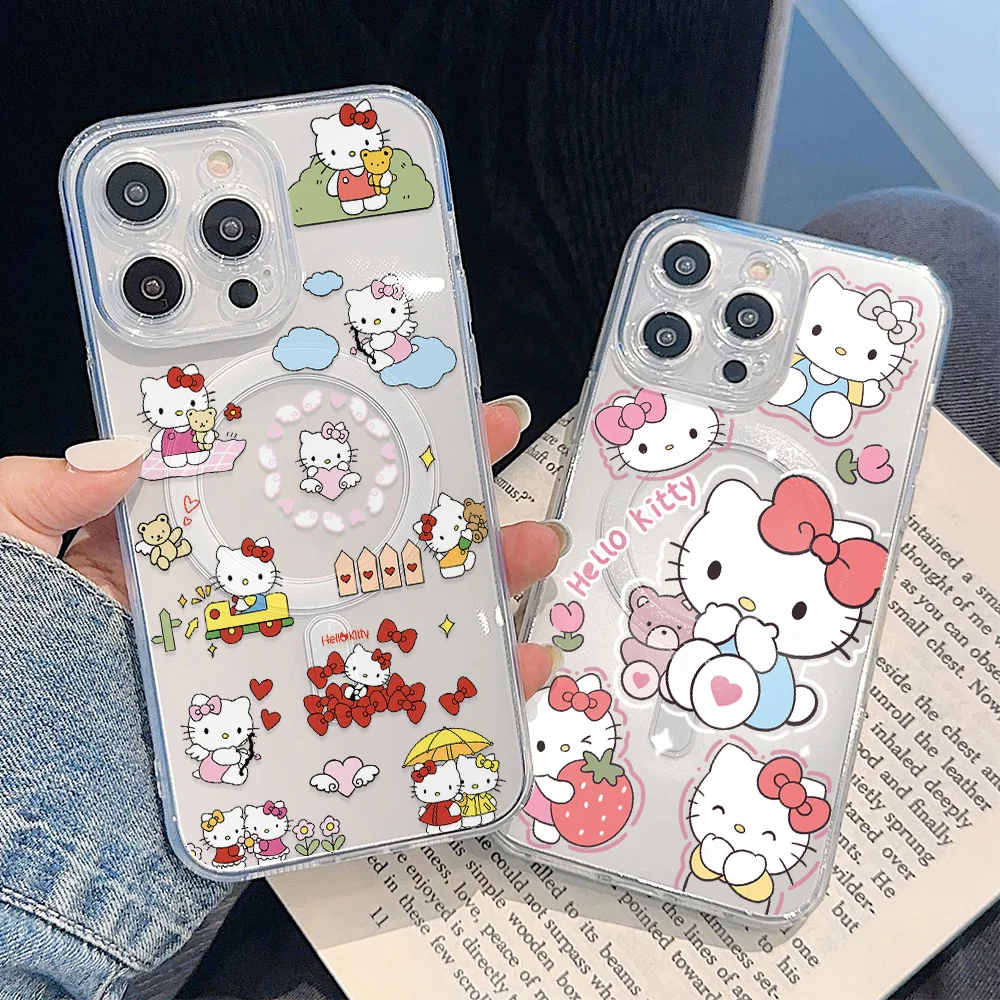 Kawaii Hellos Kittys Magnetic Phone Case for Samsung Galaxy S25 S24 S23 S22 S21 S20 FE Edge Plus Ultra 5G Soft Clear TPU Cover