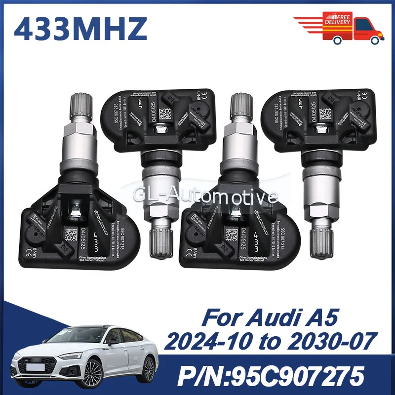 

4PCS 95C907275 433MHZ Tire Pressure Sensor TPMS Sensor For Audi A5 2024-2030 A6 3WA907255