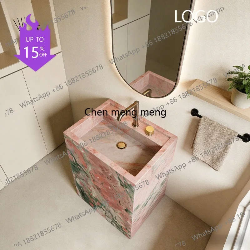 Four Seasons Pink Green Slate Pillar Basin Hotel Villa Floor to Floor Outdoor Courtyard Hand Washbasin