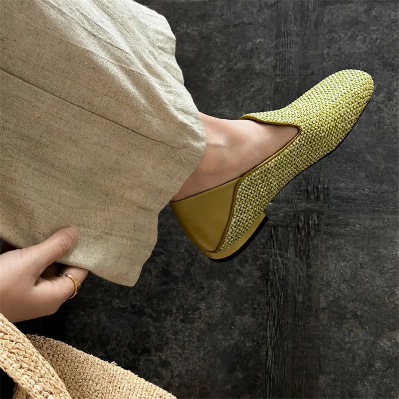 Nouvelles chaussures à talons bas pour femmes, printemps/automne, bout rond, chaussures à enfiler tendance, mocassins pour femmes, chaussures décontractées faites à la main pour tous les jours